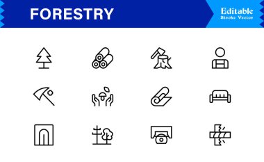 Modern Minimal Ağaçlar, Yapraklar, Ormanlar ve Yüksek Kaliteli Dijital Projeler İçin Temiz Tasarımlı Doğa Elementleri içeren Profesyonel Orman Çizgisi Simgesi Paketi