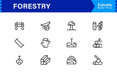 Modern Minimal Ağaçlar, Yapraklar, Ormanlar ve Yüksek Kaliteli Dijital Projeler İçin Temiz Tasarımlı Doğa Elementleri içeren Profesyonel Orman Çizgisi Simgesi Paketi
