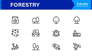 Modern Minimal Ağaçlar, Yapraklar, Ormanlar ve Yüksek Kaliteli Dijital Projeler İçin Temiz Tasarımlı Doğa Elementleri içeren Profesyonel Orman Çizgisi Simgesi Paketi