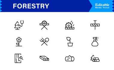 Modern Minimal Ağaçlar, Yapraklar, Ormanlar ve Yüksek Kaliteli Dijital Projeler İçin Temiz Tasarımlı Doğa Elementleri içeren Profesyonel Orman Çizgisi Simgesi Paketi