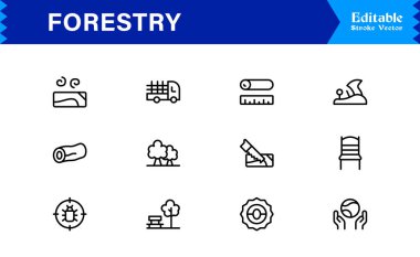 Modern Minimal Ağaçlar, Yapraklar, Ormanlar ve Yüksek Kaliteli Dijital Projeler İçin Temiz Tasarımlı Doğa Elementleri içeren Profesyonel Orman Çizgisi Simgesi Paketi