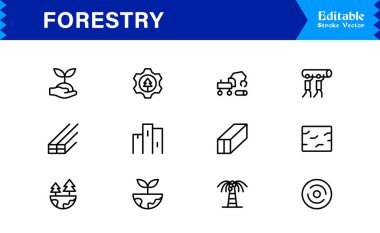 Modern Minimal Ağaçlar, Yapraklar, Ormanlar ve Yüksek Kaliteli Dijital Projeler İçin Temiz Tasarımlı Doğa Elementleri içeren Profesyonel Orman Çizgisi Simgesi Paketi