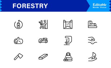 Modern Minimal Ağaçlar, Yapraklar, Ormanlar ve Yüksek Kaliteli Dijital Projeler İçin Temiz Tasarımlı Doğa Elementleri içeren Profesyonel Orman Çizgisi Simgesi Paketi