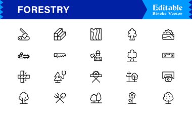 Modern Minimal Ağaçlar, Yapraklar, Ormanlar ve Yüksek Kaliteli Dijital Projeler İçin Temiz Tasarımlı Doğa Elementleri içeren Profesyonel Orman Çizgisi Simgesi Paketi