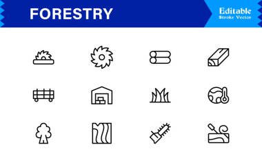 Modern Minimal Ağaçlar, Yapraklar, Ormanlar ve Yüksek Kaliteli Dijital Projeler İçin Temiz Tasarımlı Doğa Elementleri içeren Profesyonel Orman Çizgisi Simgesi Paketi