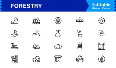 Modern Minimal Ağaçlar, Yapraklar, Ormanlar ve Yüksek Kaliteli Dijital Projeler İçin Temiz Tasarımlı Doğa Elementleri içeren Profesyonel Orman Çizgisi Simgesi Paketi