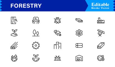Modern Minimal Ağaçlar, Yapraklar, Ormanlar ve Yüksek Kaliteli Dijital Projeler İçin Temiz Tasarımlı Doğa Elementleri içeren Profesyonel Orman Çizgisi Simgesi Paketi