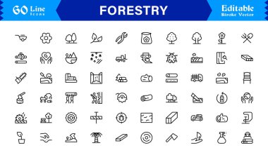 Modern Minimal Ağaçlar, Yapraklar, Ormanlar ve Yüksek Kaliteli Dijital Projeler İçin Temiz Tasarımlı Doğa Elementleri içeren Profesyonel Orman Çizgisi Simgesi Paketi