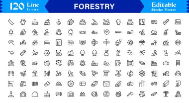 Modern Minimal Ağaçlar, Yapraklar, Ormanlar ve Yüksek Kaliteli Dijital Projeler İçin Temiz Tasarımlı Doğa Elementleri içeren Profesyonel Orman Çizgisi Simgesi Paketi