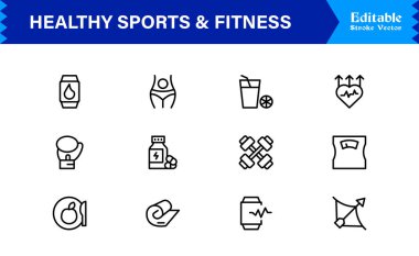 Sağlıklı Spor ve Spor Hattı Simgesi Profesyonel, Modern, Asgari ve Piksel Mükemmel Taslak Sembolleri 