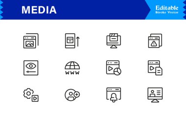 Medya ve İletişim Simgeleri Modern Profesyonel Satır Simgesi Dijital ve Yayın Endüstrileri için Minimum Vektör Tasarımı 