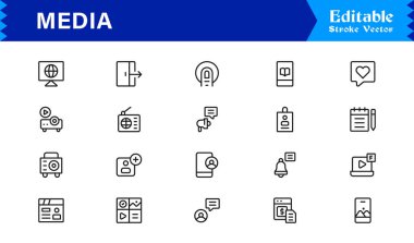 Medya ve İletişim Simgeleri Modern Profesyonel Satır Simgesi Dijital ve Yayın Endüstrileri için Minimum Vektör Tasarımı 