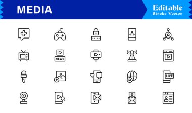 Medya ve İletişim Simgeleri Modern Profesyonel Satır Simgesi Dijital ve Yayın Endüstrileri için Minimum Vektör Tasarımı 