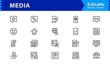 Medya ve İletişim Simgeleri Modern Profesyonel Satır Simgesi Dijital ve Yayın Endüstrileri için Minimum Vektör Tasarımı 