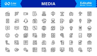 Medya ve İletişim Simgeleri Modern Profesyonel Satır Simgesi Dijital ve Yayın Endüstrileri için Minimum Vektör Tasarımı 