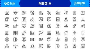 Medya ve İletişim Simgeleri Modern Profesyonel Satır Simgesi Dijital ve Yayın Endüstrileri için Minimum Vektör Tasarımı 