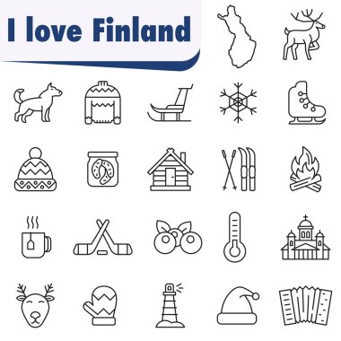 Finlandiya sembol seti. Fin kültürü, tarihi ve mirası hakkında içeriğe uygundur. EPS 10.