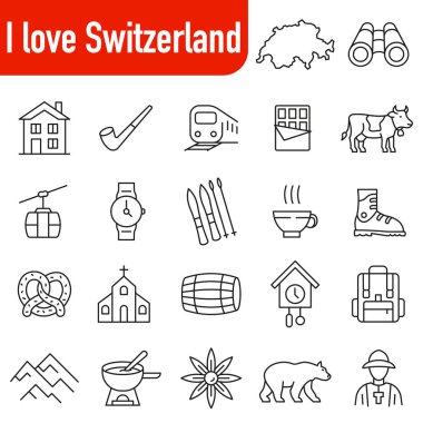 İsviçre 'ye adanmış bir takım ikonlar. İsviçre 'nin sembol ve kültürünü yansıtan bir dizi ikon. EPS 10.