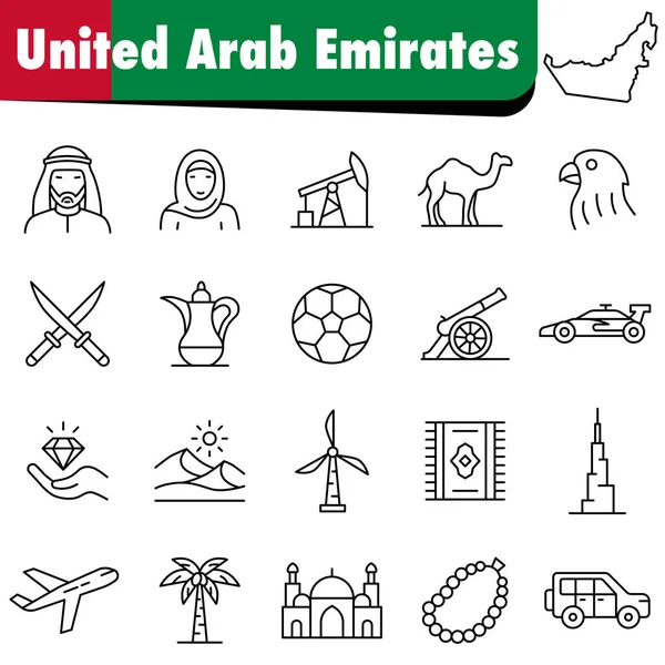Icons of the United Arab Emirates culture, traditions, and symbols. For tourism projects and designs. EPS 10.