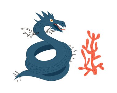 Deniz Ejderhası. Karikatür hayvan karakteri. Beyaz arka planda izole edilmiş vektör illüstrasyonu..