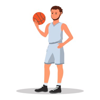 Basketbolcu topu elinde tutuyor. Beyaz arkaplanda vektör illüstrasyonu
