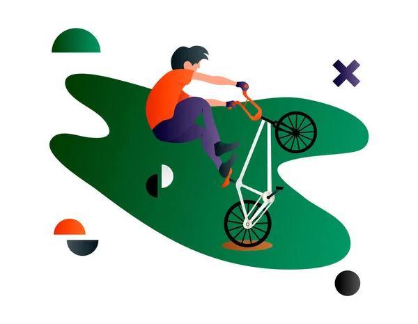 Bmx. Vector cartoon flat bmx rider. Bmx sport art. Creative vector illustration made in abstract composition