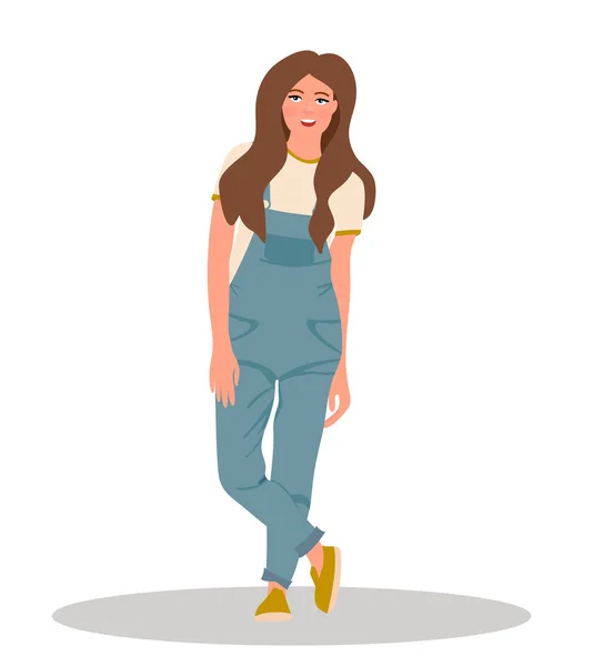 Menina Bonita Jeans Geral Menina Bonita Macacão Jeans Ilustração Vetorial —  Vetores de Stock