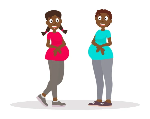 Gruppe Dunkelhäutiger Schwangerer Schwangere Mädchen Zukünftige Mütter Vektorillustration — Stockvektor