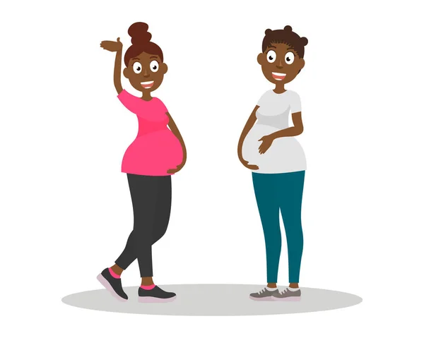 一群深色皮肤的孕妇 怀孕的女孩 未来的妈妈 矢量说明 — 图库矢量图片