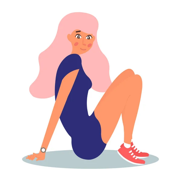 Leuke Vrouw Die Vloer Zit Vector Illustratie Witte Achtergrond Cartoon — Stockvector