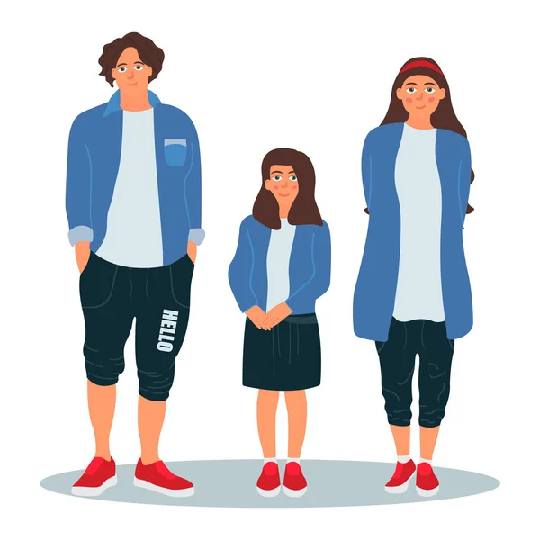 Feliz Familia Joven Papá Mamá Hija Pie Juntos Mirada Familiar — Vector de stock