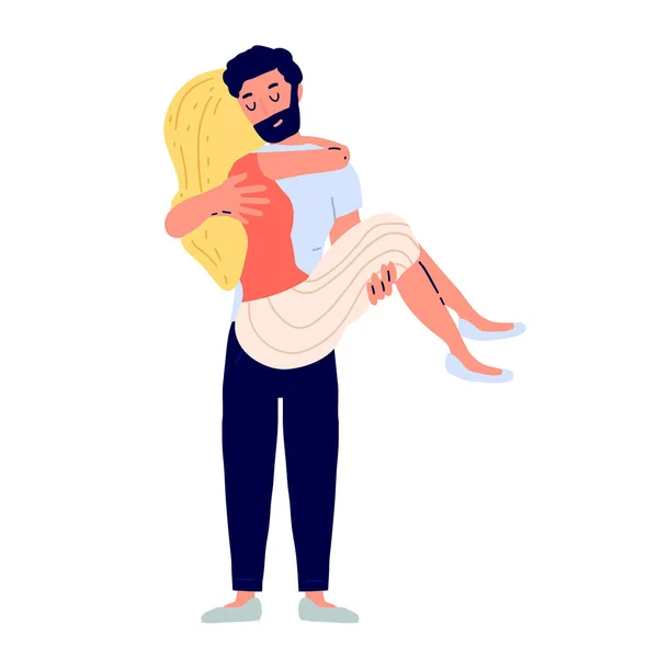 Feliz Pareja Amorosa Hombre Llevando Novia Sus Brazos Ilustración Vectorial — Vector de stock