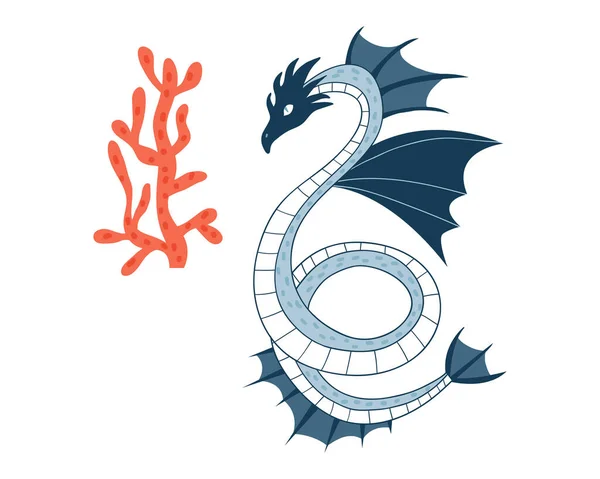 Sea Dragon Personaje Animal Dibujos Animados Ilustración Vectorial Aislada Sobre — Vector de stock