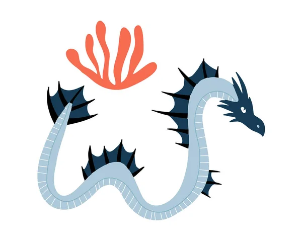 Sea Dragon Personaje Animal Dibujos Animados Ilustración Vectorial Aislada Sobre — Vector de stock