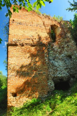 Polonya 'nın Bug Nehri kıyısındaki Dohobyczw yakınlarındaki şatonun kalıntıları.                               