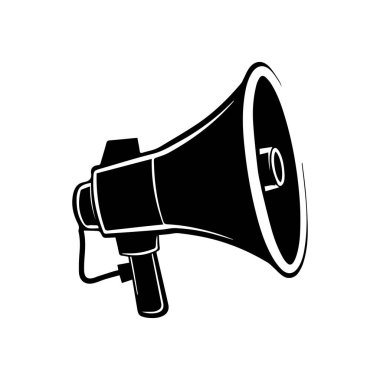 Megafon beyaz arkaplan tasarımı. Hoparlör sesli çağrı vektörü.