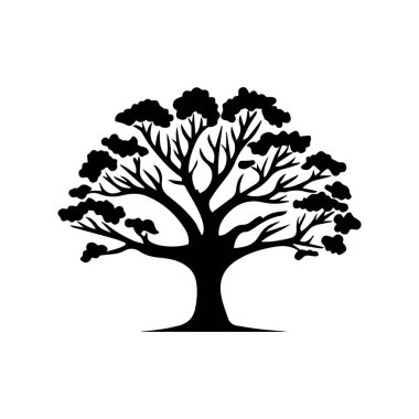 Ağaç simgesi beyaz arkaplanda siyahı izole etti. Vektör İllüstrasyonu.