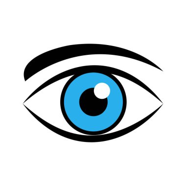 Siyah kirpikli stilize bir mavi göz, beyaz bir arkaplana bakarak, görsel algıya odaklanmış çarpıcı, minimalist bir görüntü yaratır..