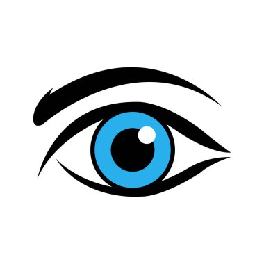 Basitleştirilmiş göz çizimi siyah kirpiklerle çevrili parlak mavi bir iris içerir. Temiz, saf beyaz bir zemin üzerine kuruludur. Basitliği vurgular..