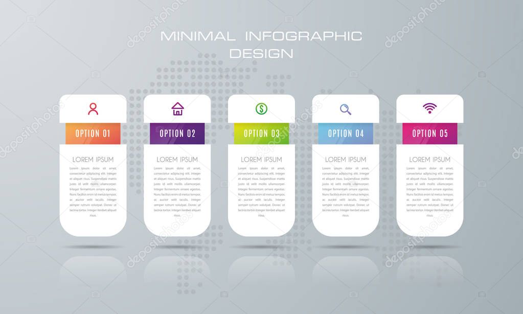 Infographic template with5 options, workflow, process chart,Timeline infographics design vector can be used for workflow layout, diagram, annual report, web design, steps or processes. - Vector