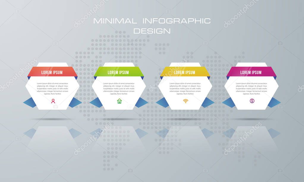 Infographic template with 4 options, workflow, process chart,Timeline infographics design vector can be used for workflow layout, diagram, annual report, web design, steps or processes. - Vector