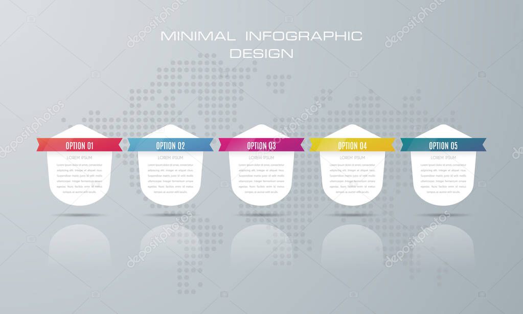 Infographic template with 5 options, workflow, process chart,Timeline infographics design vector can be used for workflow layout, diagram, annual report, web design, steps or processes. - Vector