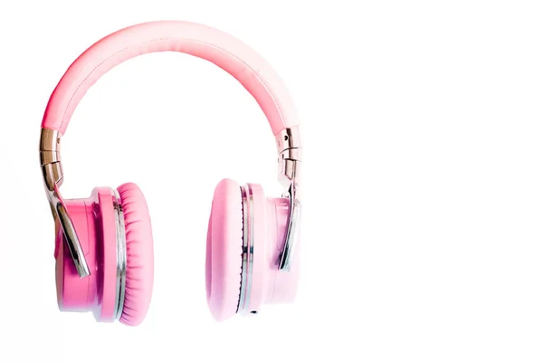 Fones de ouvido rosa macio música isolada espaço de cópia de equipamentos de áudio — Fotografia de Stock