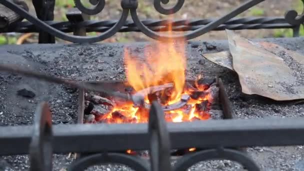 Caldo forgiatura fabbro cavallo scarpa fuoco — Video Stock