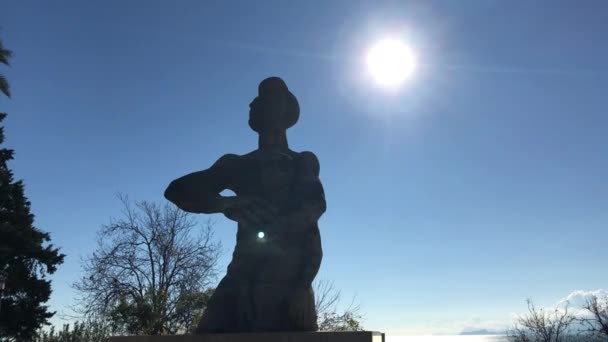 Karaalioglu Park sculpteur avec son fils en mouvement tir ciel bleu — Video