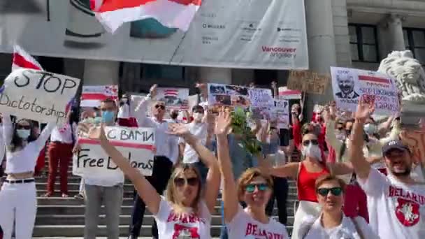 Υποστήριξη συλλαλητηρίου Λευκορωσία 2020 23 Αυγούστου Βανκούβερ Καναδάς — Αρχείο Βίντεο
