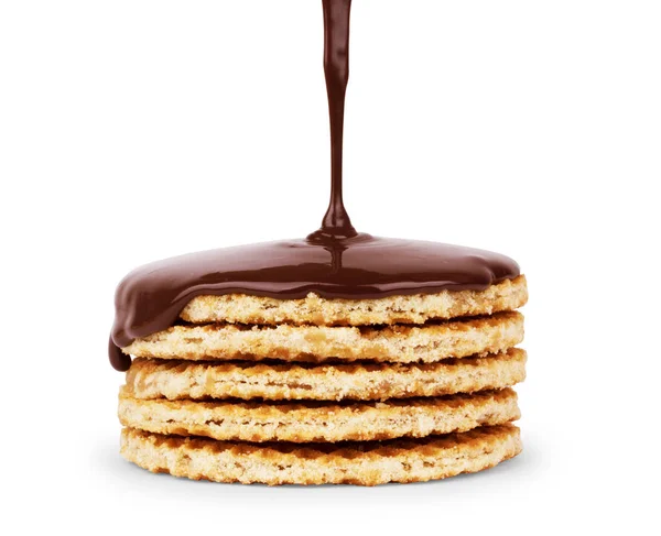 Chocolade Gegoten Lekkere Wafels — Stockfoto