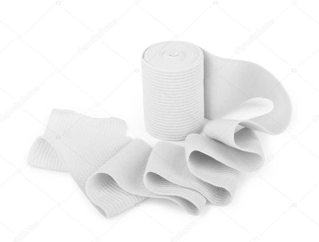 Elastic bandage deployed on a white background