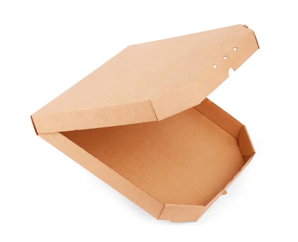 Pizza Kutusu Üstten Görünüm Kahverengi Beyaz Izole — Stok fotoğraf