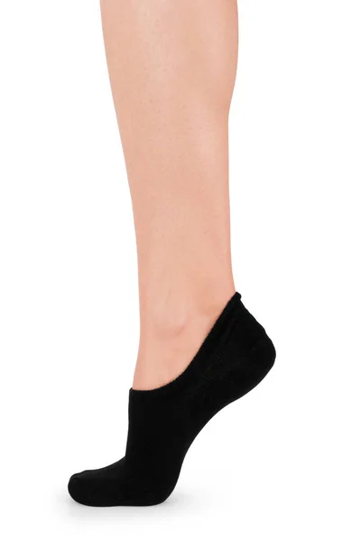 Kobiece Nogi Czarnych Skarpet Białym Tle — Zdjęcie stockowe